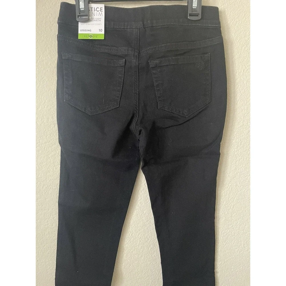 Justice Black Wash Stretchy Girls' Pull On Jean Leggings Jeggings Pants Size 10